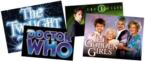 tv show logos; the twighlight zone, doctor who, the x files, golden girls